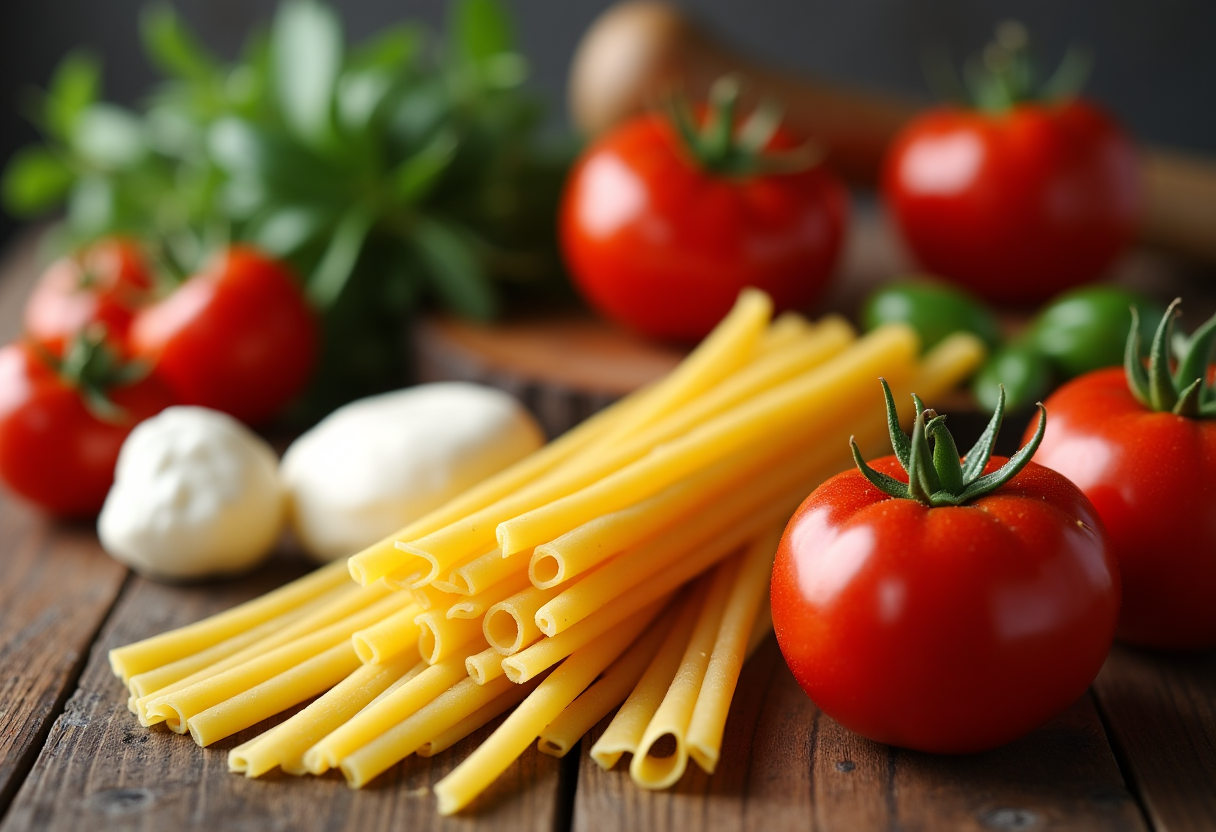 Piatto di pasta italiana con ingredienti freschi