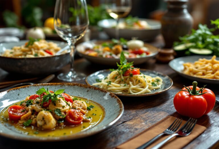 Piatto di pasta italiana con ingredienti freschi