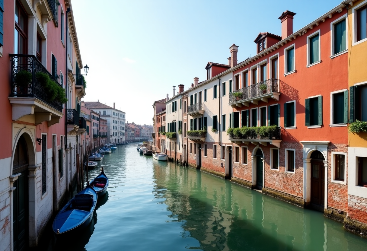 Vista di un elegante appartamento a Venezia con elementi tradizionali