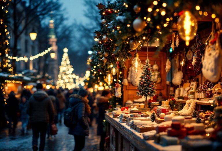 Mercatini di Natale a Bruxelles con luci e decorazioni