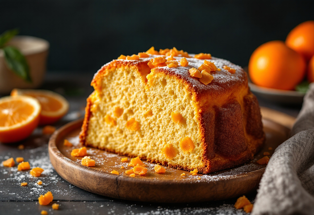 Panettone al mandarino decorato con agrumi freschi