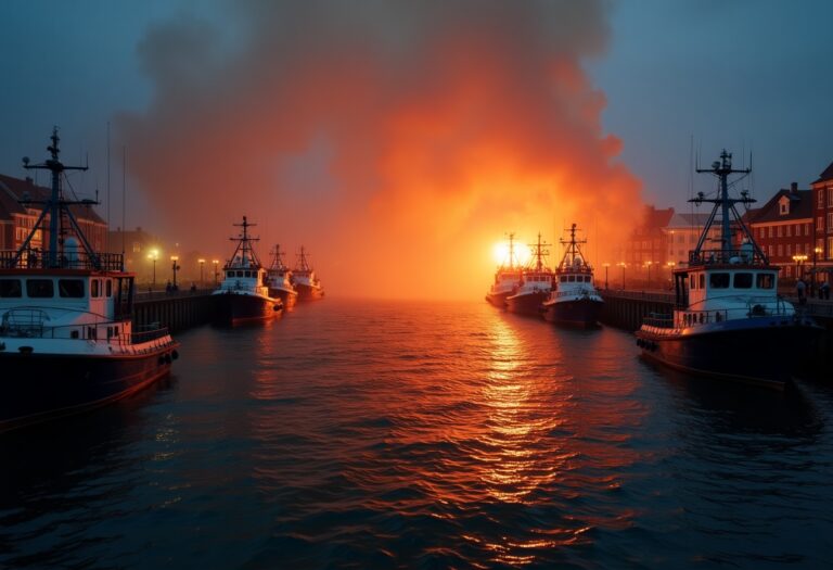 Esercizio di simulazione incendio in un porto marittimo