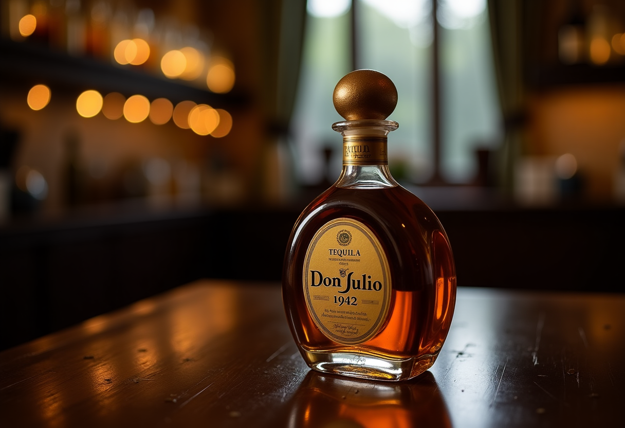 Bottiglia di Tequila Don Julio 1942 su sfondo elegante