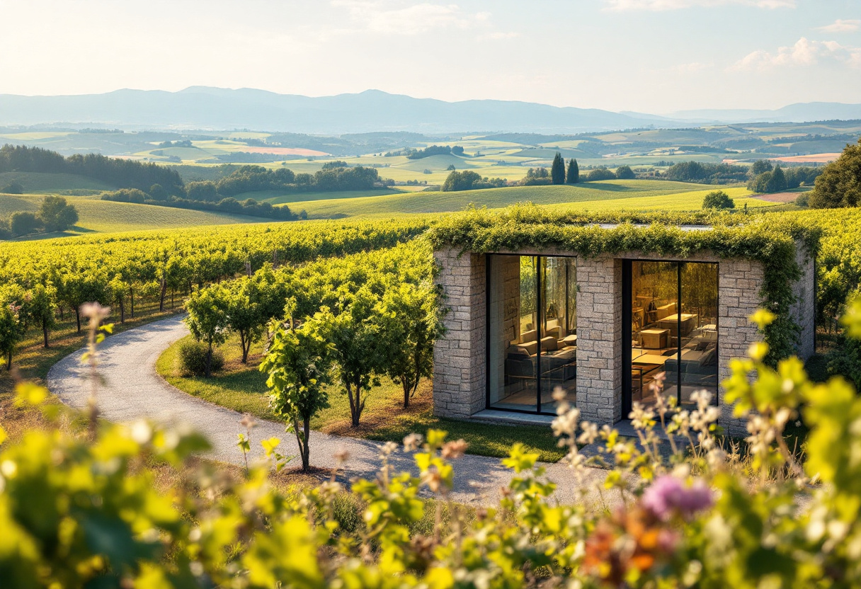 Immagine di un vigneto in Franciacorta durante la vendemmia