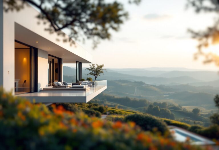 Vista di un edificio moderno immerso nella campagna veneta