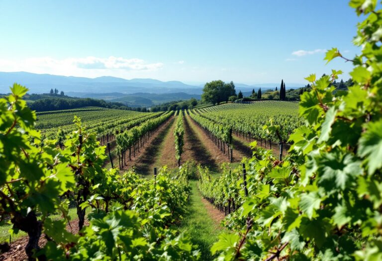 Bottiglia di Barbera con vigneti piemontesi sullo sfondo