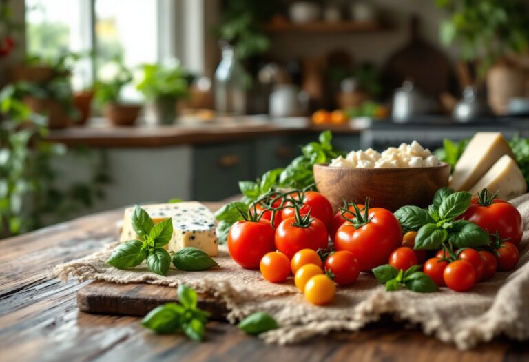 Piatto di pasta italiana con ingredienti freschi