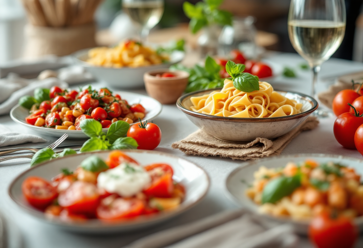 Piatto di pasta italiana con ingredienti freschi