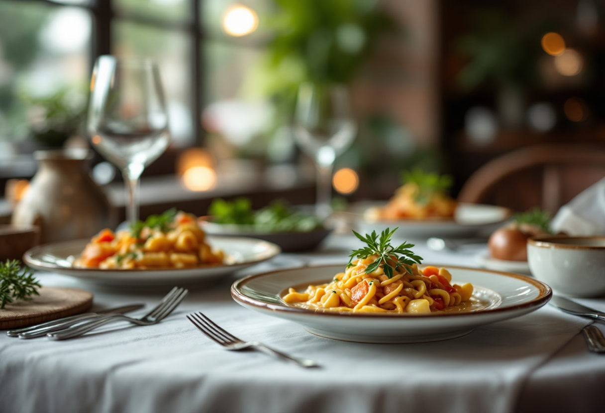 Piatto di pasta italiana con ingredienti freschi