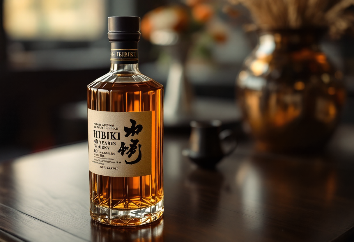 Bottiglia di Hibiki 40 Years Old, whisky giapponese pregiato