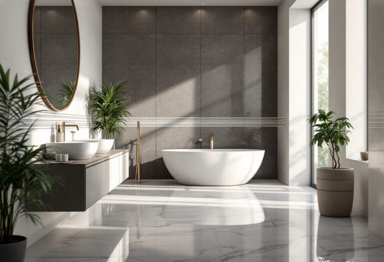 Bagno rinnovato con pareti eleganti e moderne