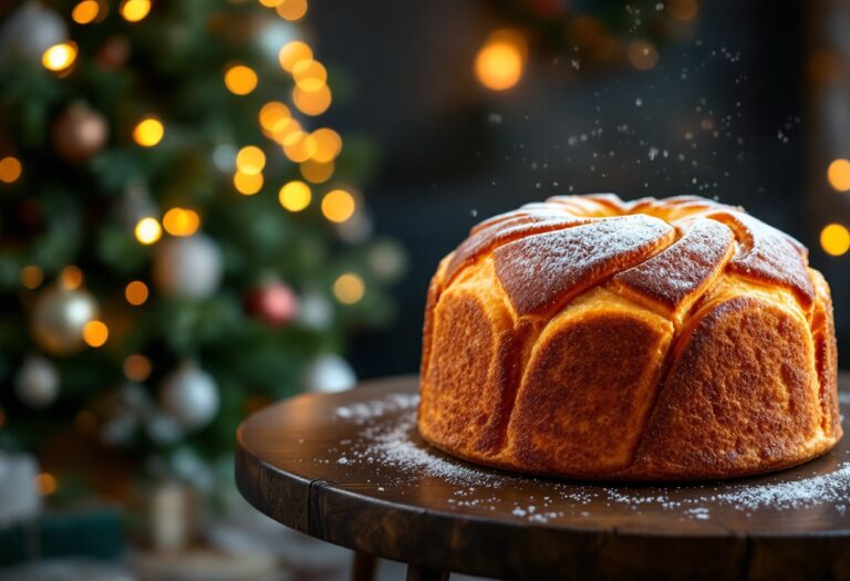 Panettone tradizionale italiano con decorazioni festive