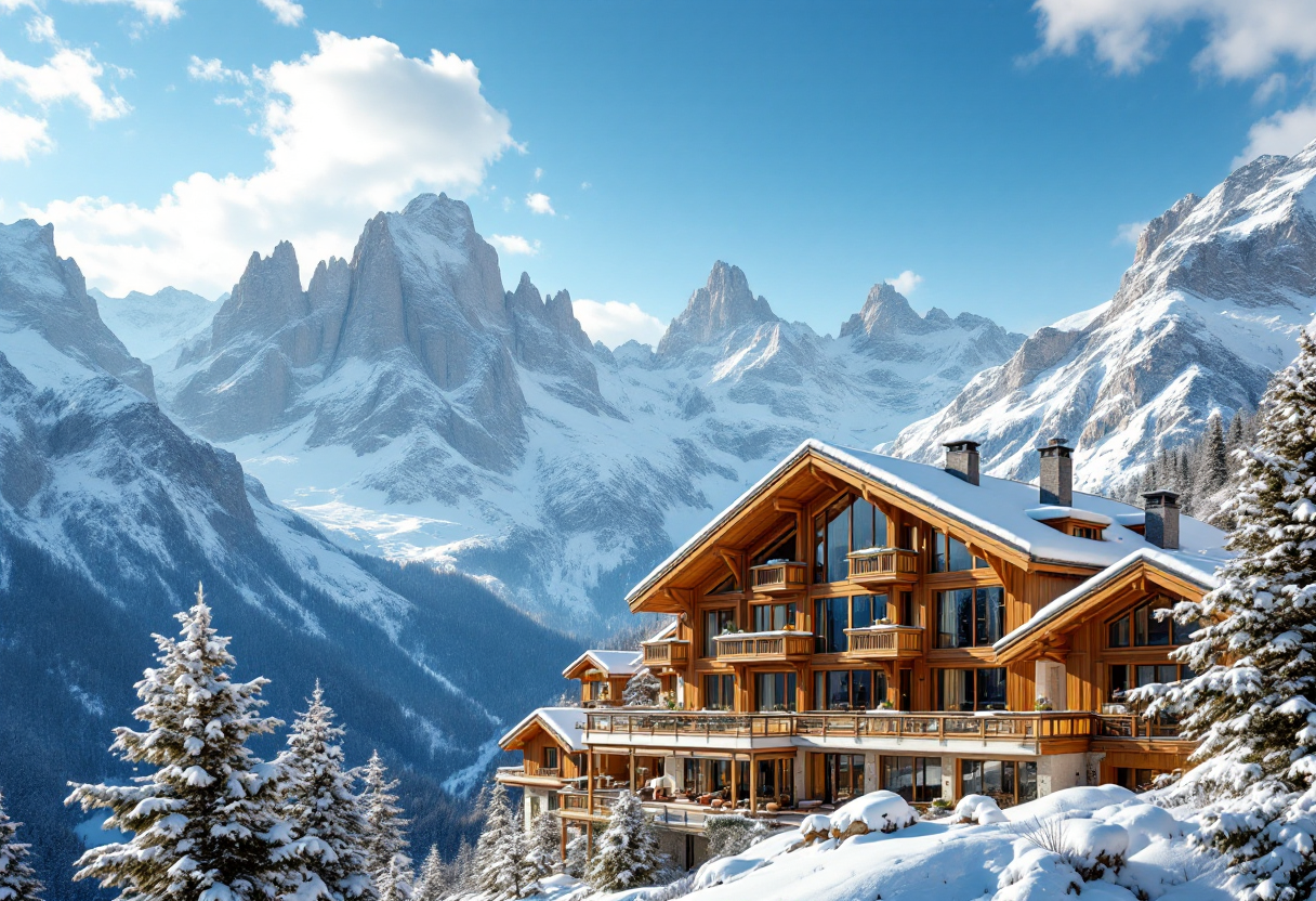 Vista panoramica di un rifugio di lusso nelle Dolomiti