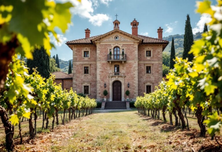 Vista della villa di Torre di Terzolan con vigneti