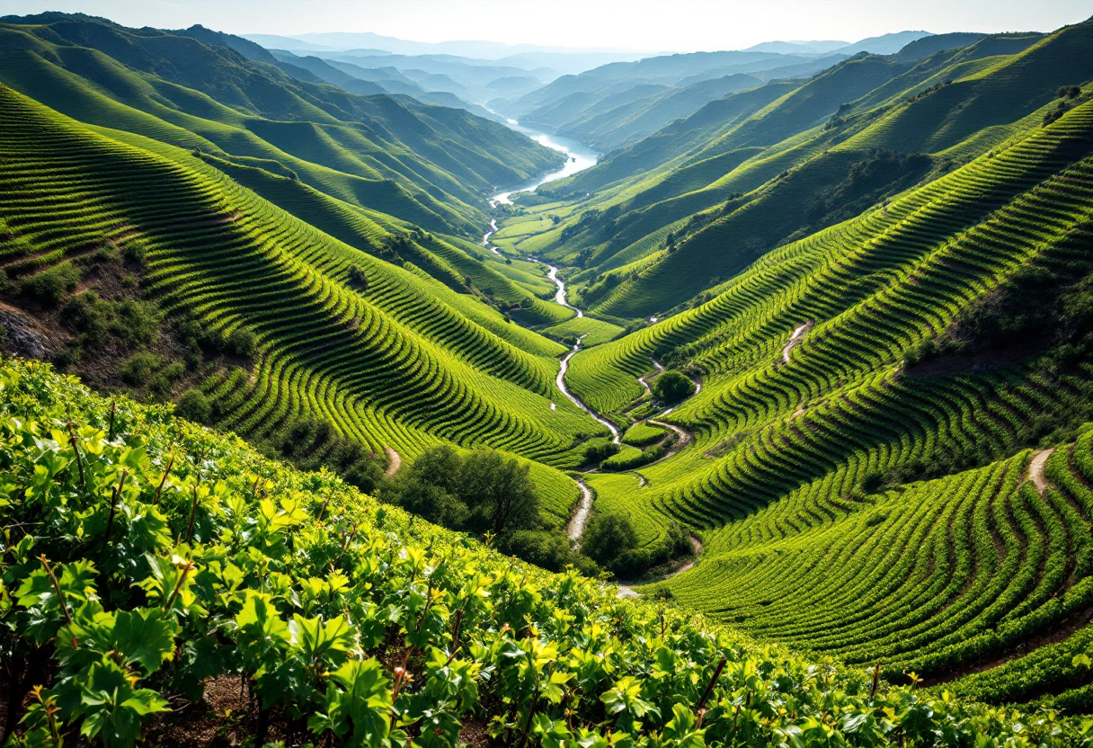 Vista panoramica della valle del Douro con vigneti