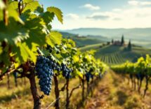 Bottiglia di Vino Nobile di Montepulciano in un vigneto