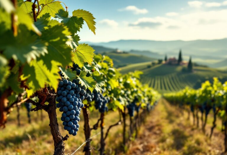 Bottiglia di Vino Nobile di Montepulciano in un vigneto