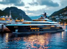 Yacht Dragonfly di Sergey Brin in un porto elegante