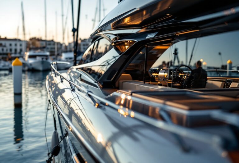 Yacht Mangusta in un porto, simbolo di lusso italiano