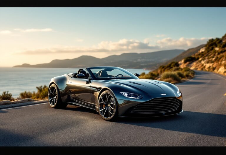 Aston Martin Vantage Roadster 2025 in un paesaggio urbano