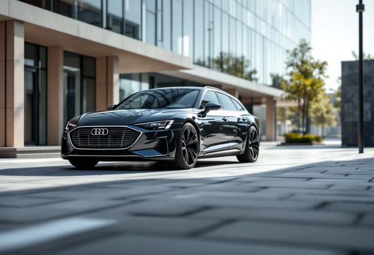 Audi A6 Avant e-tron in un paesaggio urbano moderno