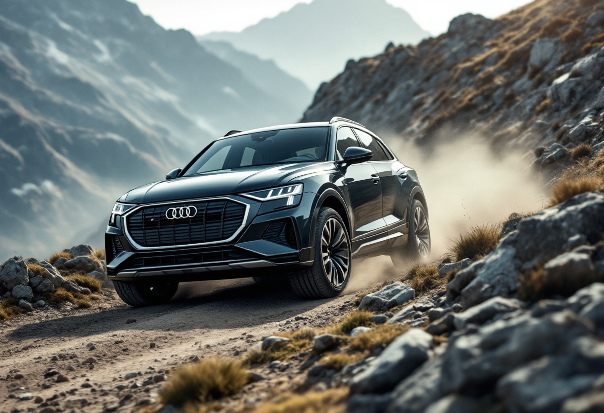 Audi Q6 E-Tron in azione su un percorso off-road