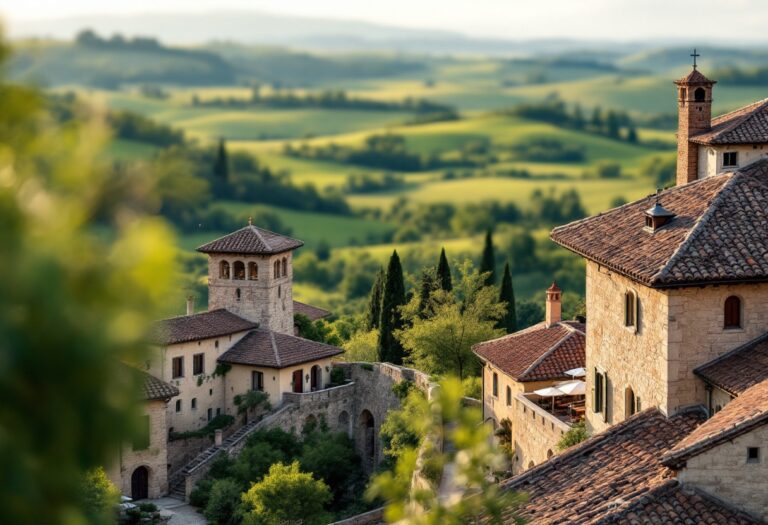 Vista panoramica di Castel Monastero nella campagna toscana