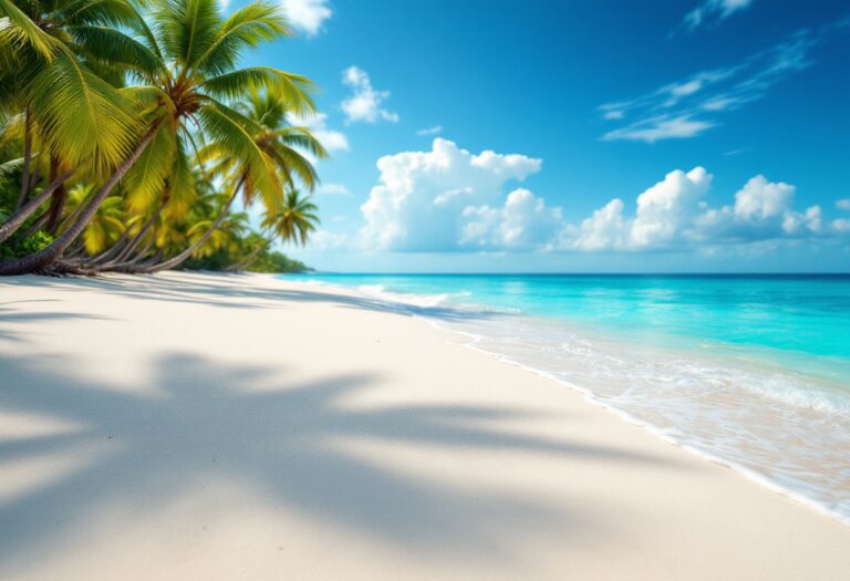 Immagine di una spiaggia esotica con palme e mare cristallino