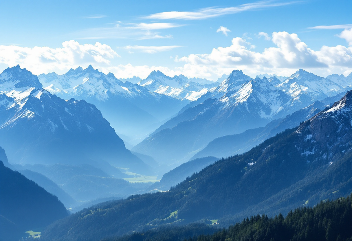 Panorama delle Alpi italiane con montagne e laghi