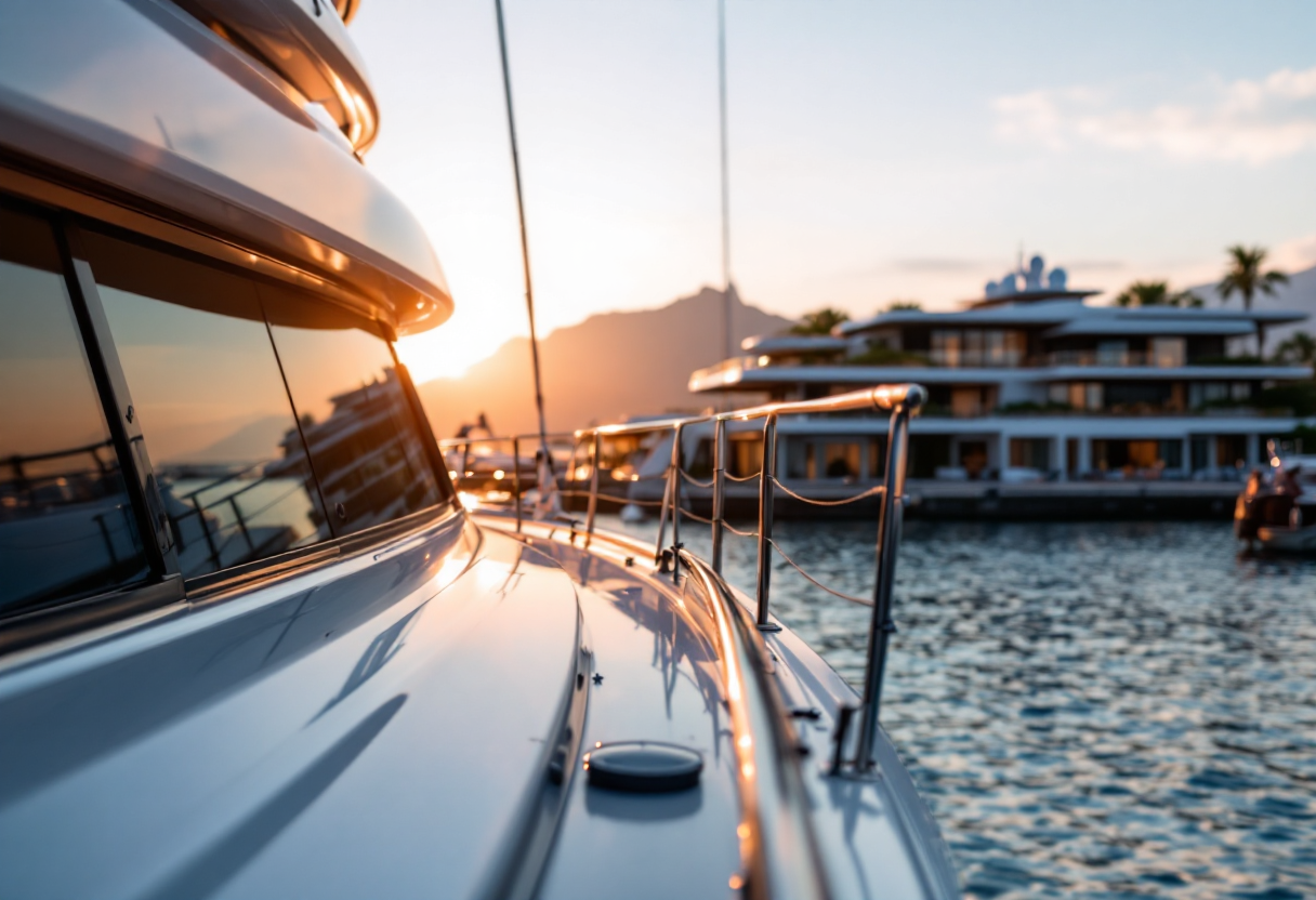 Vista panoramica dello Yacht Club di Como con barche a vela