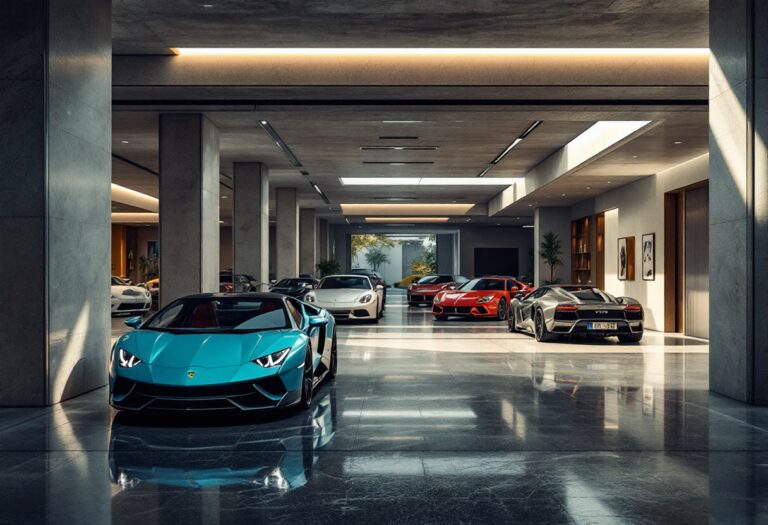 Galleria elegante per auto di lusso con design moderno