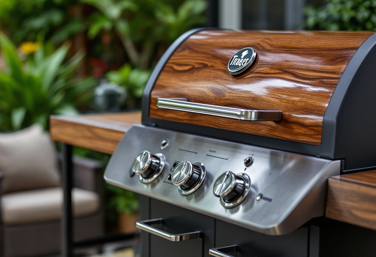 Grill a pellet Traeger in uso per barbecue all'aperto