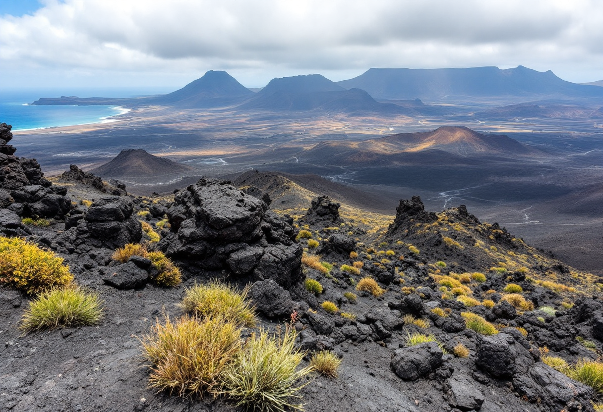 Panorama di Lanzarote con paesaggi naturali e turisti