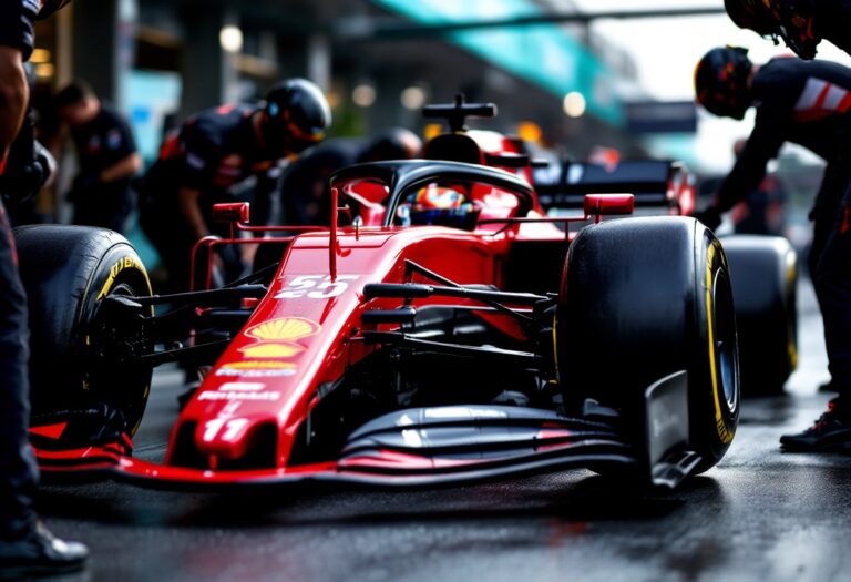 Lewis Hamilton in tuta Ferrari durante un evento di presentazione