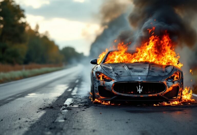 Maserati in fiamme sulla strada provinciale 32