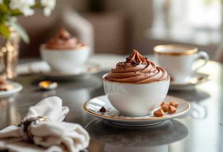 Deliziosa mousse al mocha in un elegante piatto