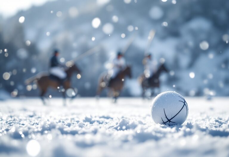 Giocatori di polo in azione durante un evento invernale