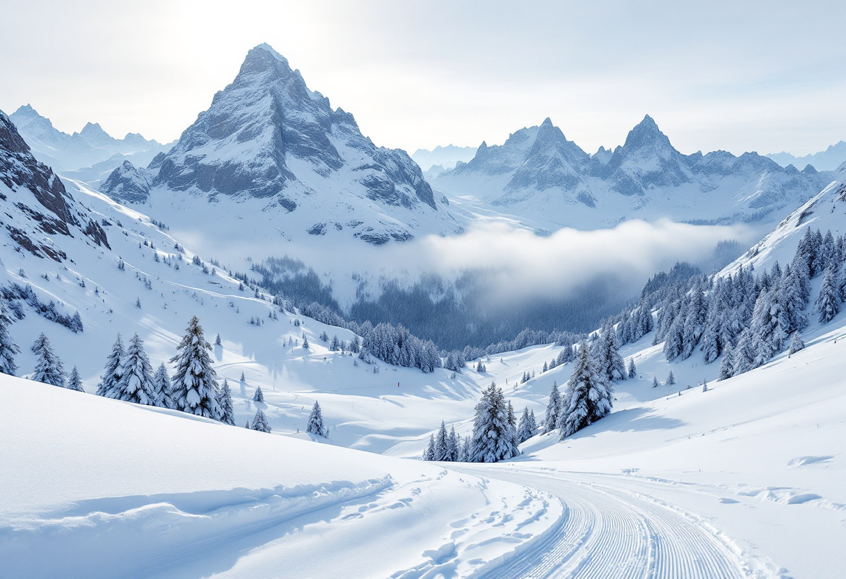 Scorcio delle Dolomiti con hotel di lusso in inverno