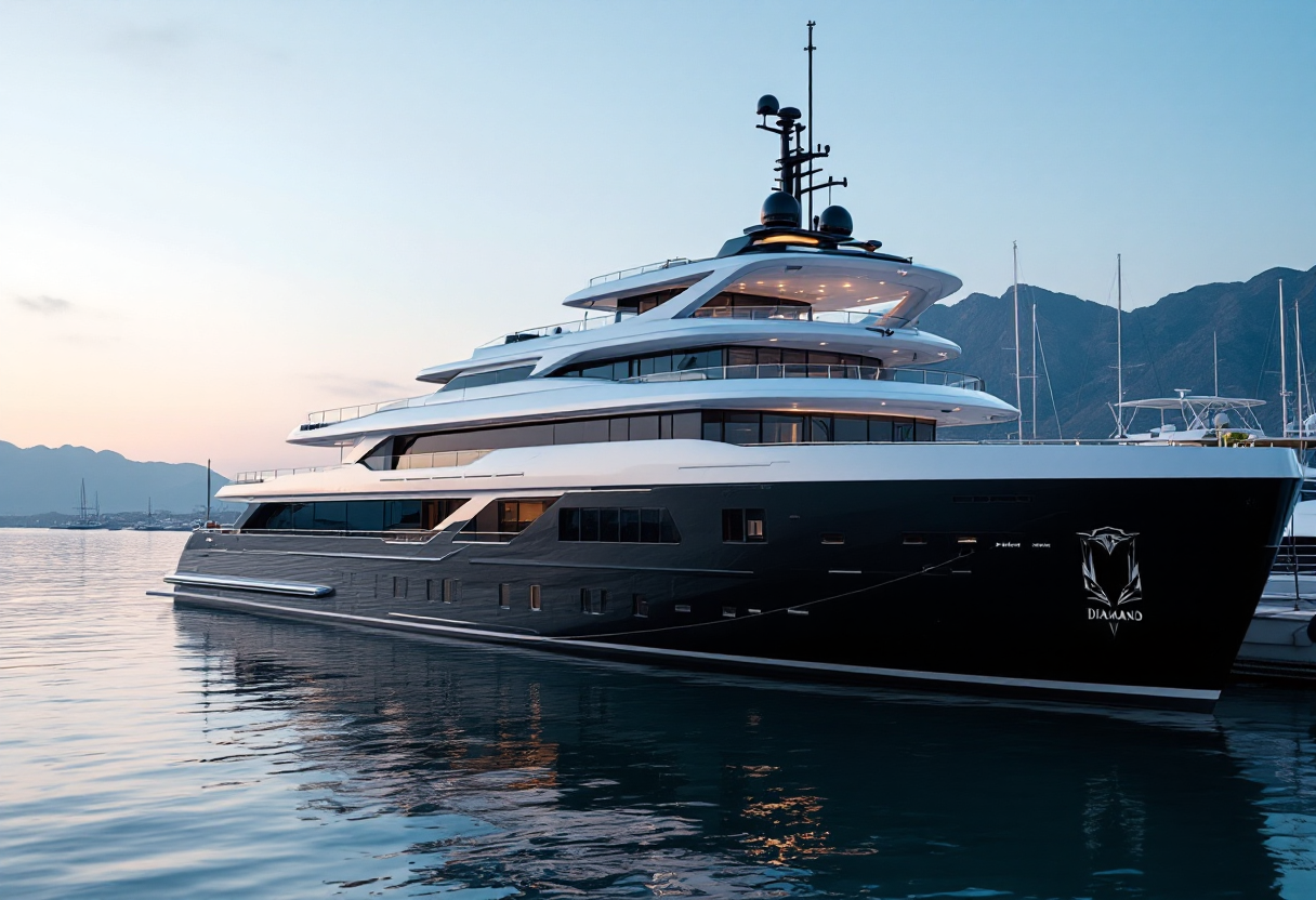 Superyacht Diamond Binta in un porto elegante