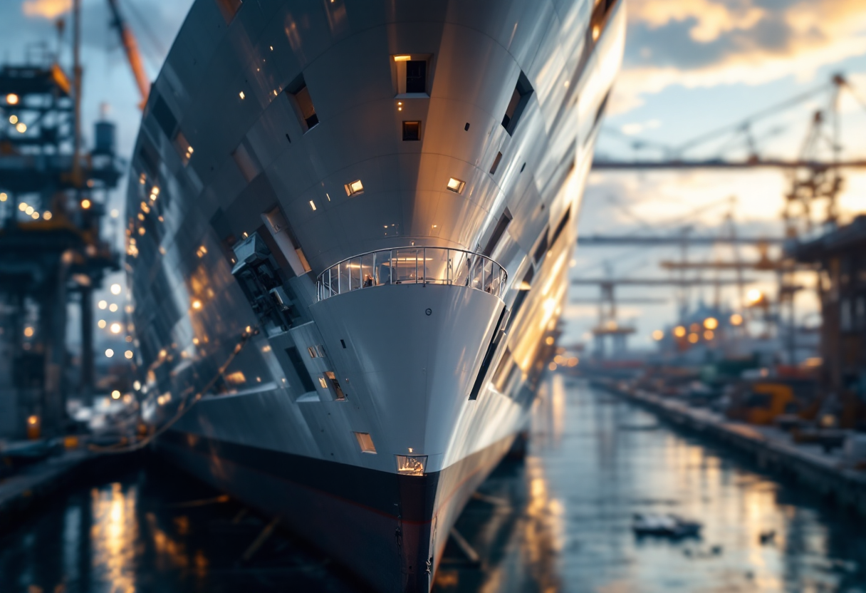 Immagine di un yacht di lusso in costruzione ad Ancona