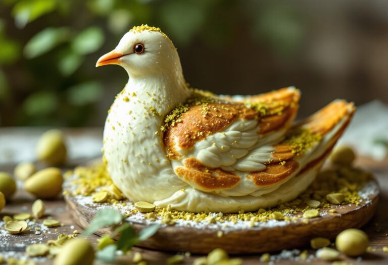 Colomba pasquale al pistacchio decorata con granella