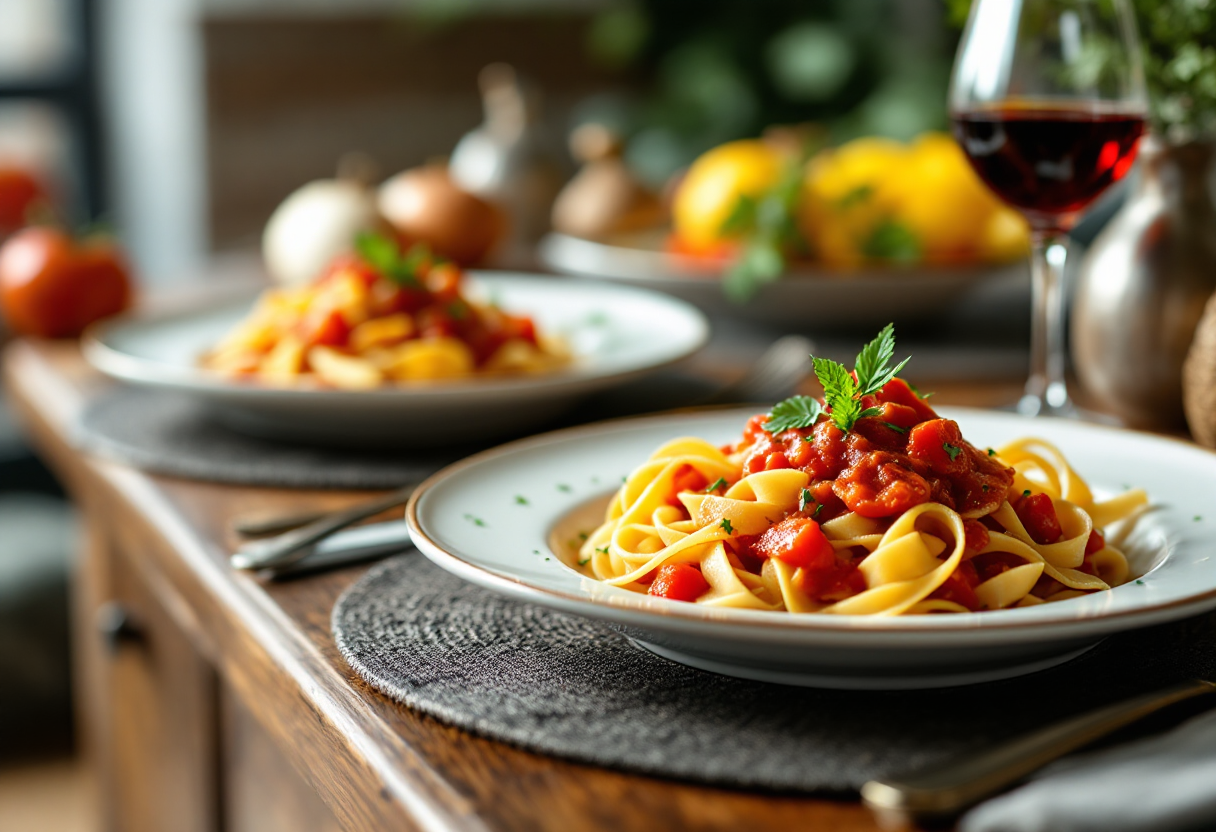 Piatto di pasta italiana con ingredienti freschi