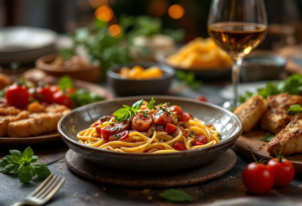 Piatto di pasta italiana con ingredienti freschi