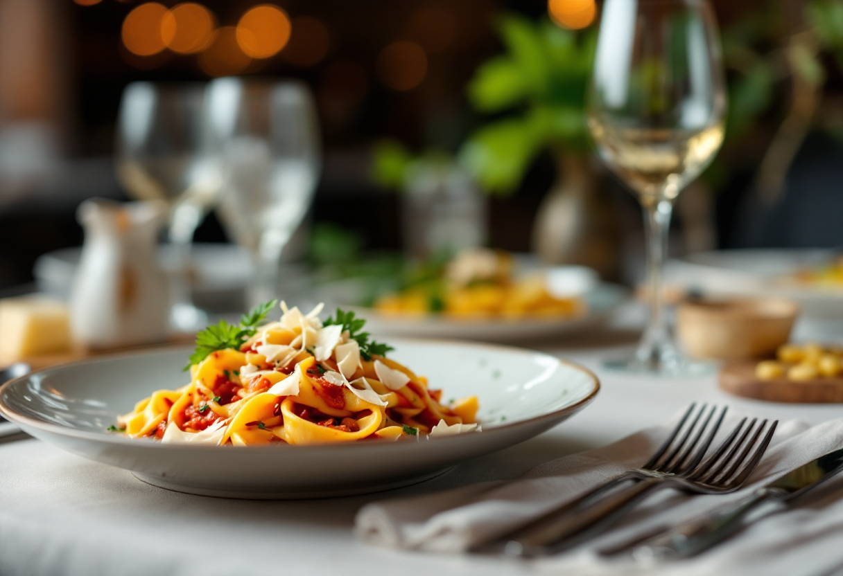 Piatto di pasta italiana con ingredienti freschi