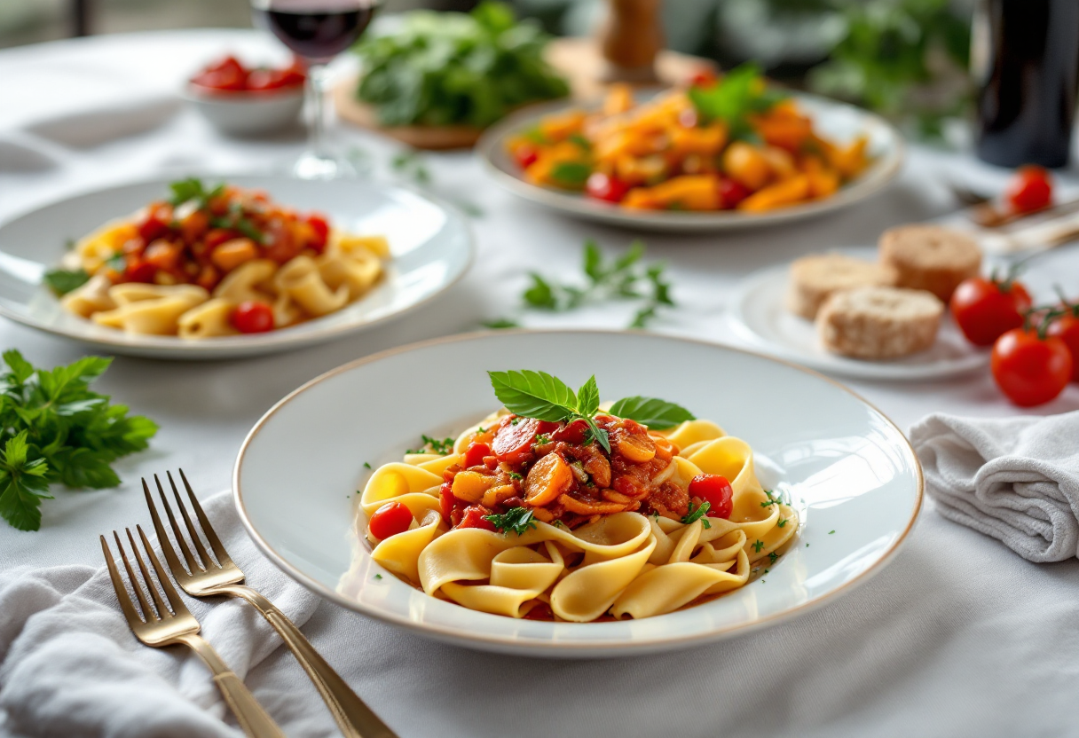 Piatto di pasta italiana con ingredienti freschi