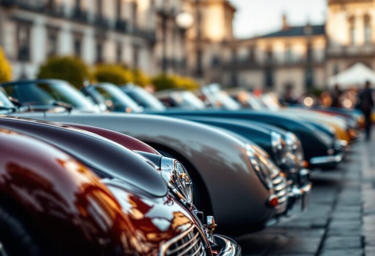 Evento di lusso con auto iconiche in un contesto alpino a Roma