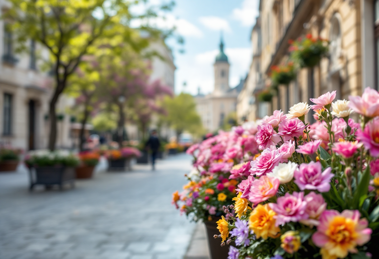 Vista primaverile di Vienna con fiori e architettura